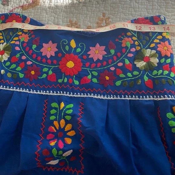 Made in Mexico Gorgeous Embroidered Strapless Small Dress Otomi - Picture 2 of 5